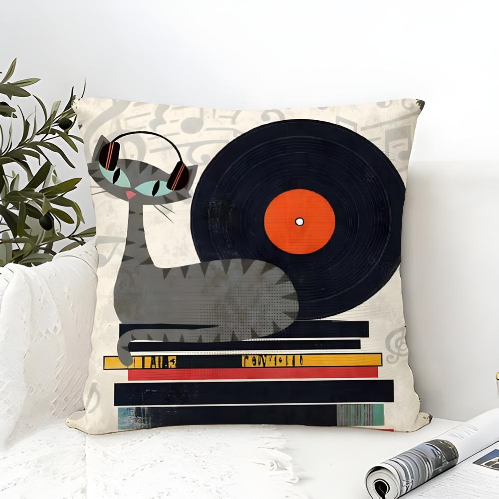 Simple Stylish Music Record Design Pillow Case Cotton Linen Fabric Square Zipper Pillowcase Home Decorative Living Room