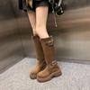 Мода 2025 Женские Стильные Сапоги-Слоучи до Середины Икры Мягкие Удобные с Дизайном Круглого Носка Застежка-Пряжка Дизайн Повседневная Обувь для Улицы