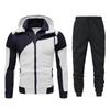 Mens Sporty Layered Zip-Up Hooded Sweatshirt Jogger Pants Set Slim Fit Cotton Blend Activewear
