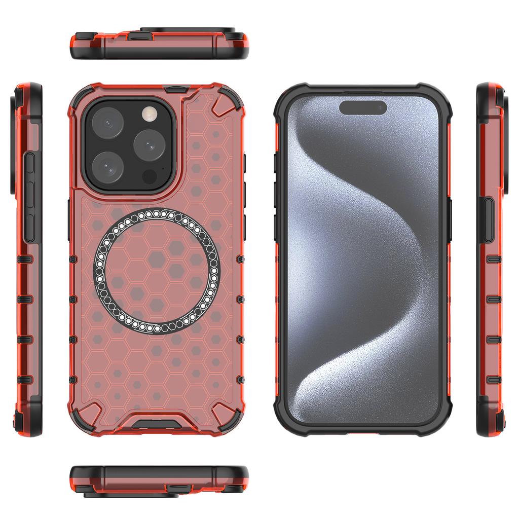 Для iPhone 15 Pro Магнитный чехол Сотовая текстура ТПУ+ПК Противоударный чехол для телефона