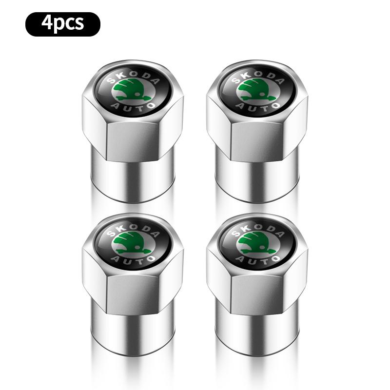 4PCS Car Wheel Tire Valve Caps Tyre Rim Stem Covers For Skoda Octavia Superb Rapid Kodiaq Karoq Fabia Kamiq Enyaq Vision RS Y