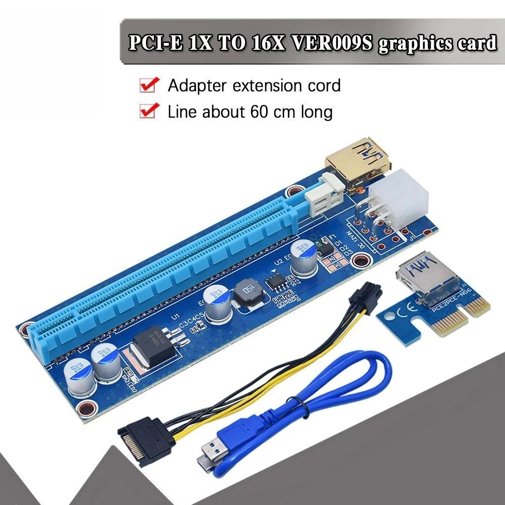 VER009S PCI-E Riser Card Adapter 009S PCIE PCI Express X1 to X16 Extender 0.6M USB 3.0 Cable SATA to 6Pin Power For Video Card