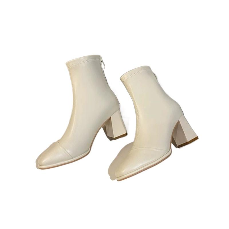 Мода 2024 Весна Осень Новый Стиль Квадратная Голова Кожа Лицо Универсальная Удобная Верхняя Одежда Молния Голые Сапоги Короткие Сапоги для Женщин