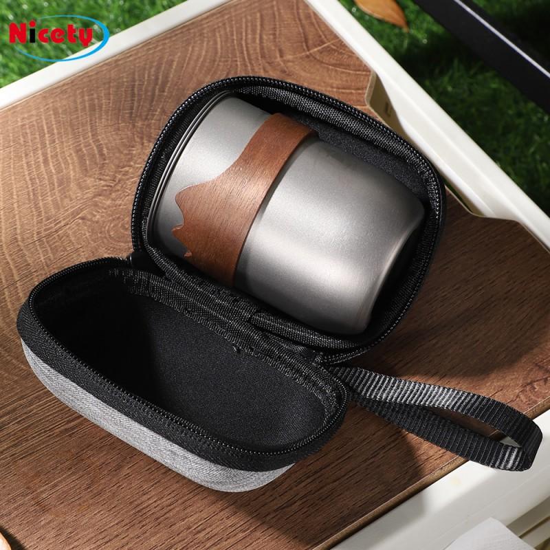 Portable Titanium Tea Set Outdoor Camping Travel Quick Brew Teapot With 3 Cups Filter Insulated Double Wall