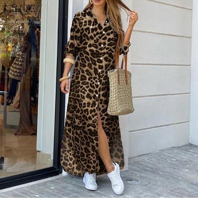 Женское длинное платье рубашка, с леопардовым принтом