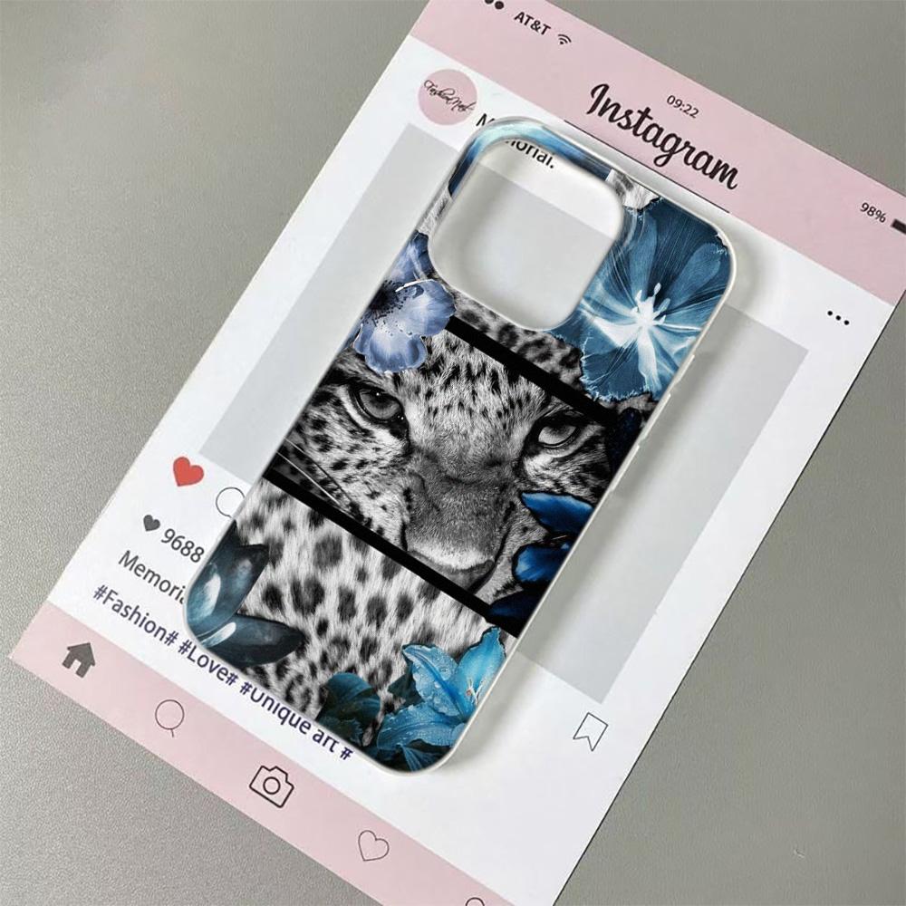 Phone Case For iPhone 17 17Air 16 15 14 13 12 11 Pro Max Blue Flower Wild Leopard Transparent border silicone Soft Cover Funda
