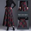 Women Woolen Skirt High Waist Plaid Print A-Line Skirt Autumn Winter Thickened Large Hem