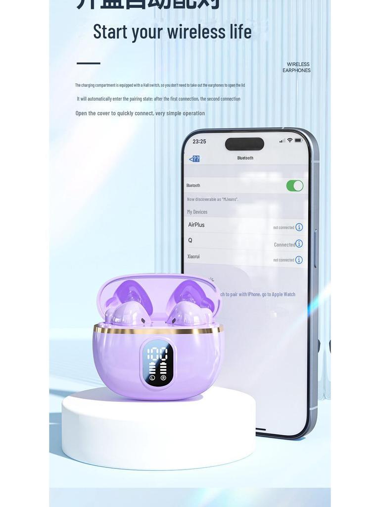 Wireless Semi-In-Ear Bluetooth Headset with Digital Display - Universal for Apple & Android, Perfect for Running & Sports.