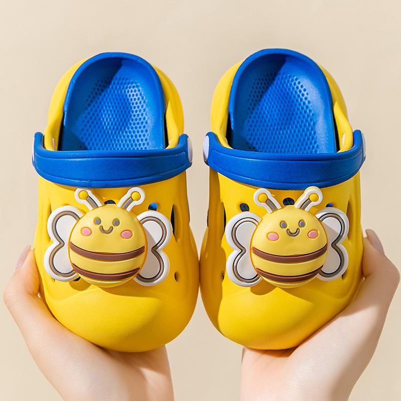 Мультяшные детские тапочки нескользящие милые летние прохладные тапочки домашние двухцветные пчелиные садовые туфли на мягкой подошве домашние тапочки