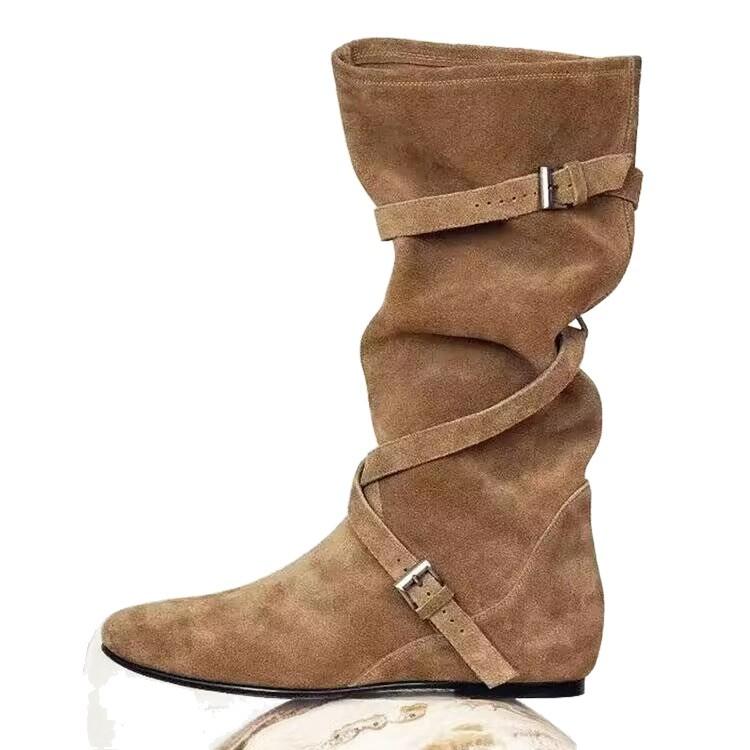 Версия из мягкой кожи~ увеличение роста 6 см мягкая кожа круглый носок тонкие полусапоги женские осень-зима новые мягкие плиссированные длинные голенища ботфорты