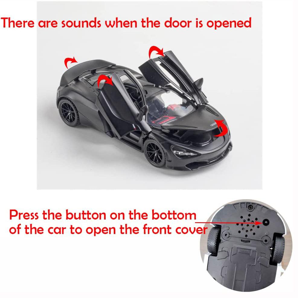 1:32-масштабная игрушечная модель автомобиля McLaren 720S, автомобиль с откатным механизмом из цинкового сплава со звуком и светом и открытой дверью кузова, игрушечный автомобиль для детей, подарок для мальчиков и девочек
