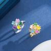 Rotatable Flower Open Ring Women Gold Plated Enamel Zircon Niche Versatile Daily Finger Jewelry Gift