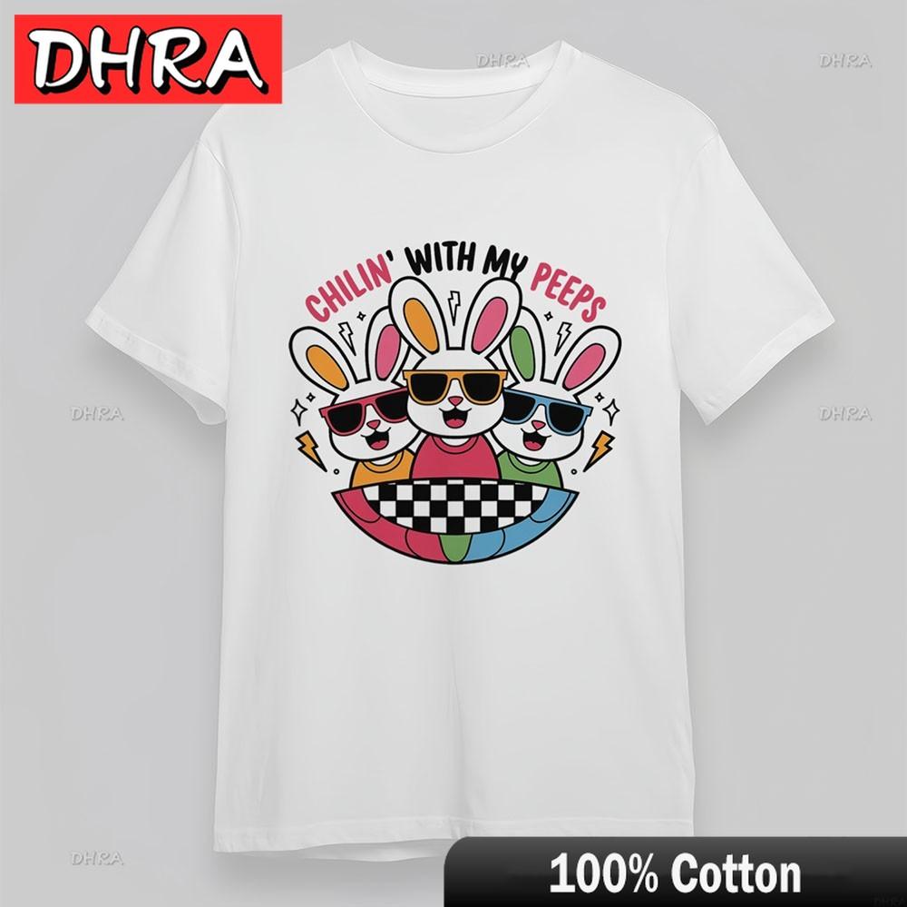 Unisexs Comfy TShirt Chilin with My Peeps Rabbits Tee White Cotton Short Oversize for Anniversary Gift TShirt Japan Portrait