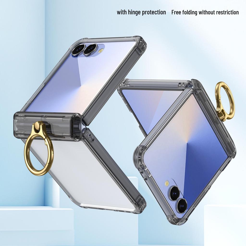 Samsung Z Flip7 FE Protective Case with Spring Hinge and Mid-Axis Ring Holder, Compatible with Flip6/5