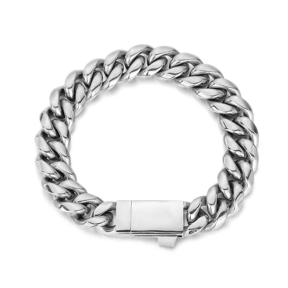 Wholesale Jewelry 6/8/10/12mm Width Cuban Bracelet Stainless Steel Miami Cuban Link Chain Bracelet with Laser 18k Logo
