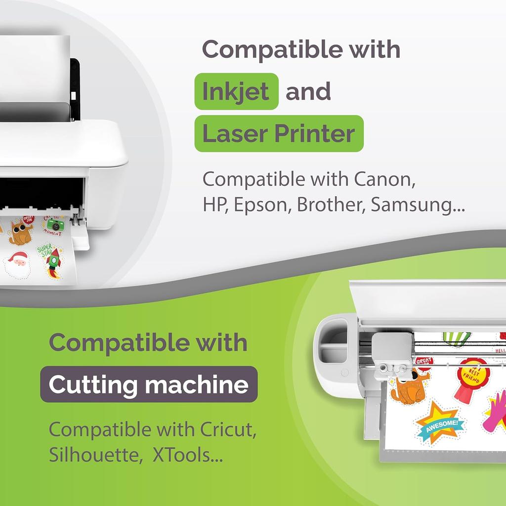 Премиальная самоклеящаяся виниловая бумага для печати на струйном принтере - 34 листа Самоклеящиеся листы Матовый белый Водонепроницаемый, Быстро сохнет Яркие цвета, Держится