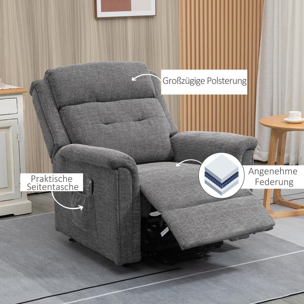 Relax Chair with Standing Aid incl. Remote Control Footrest Steel Gray
