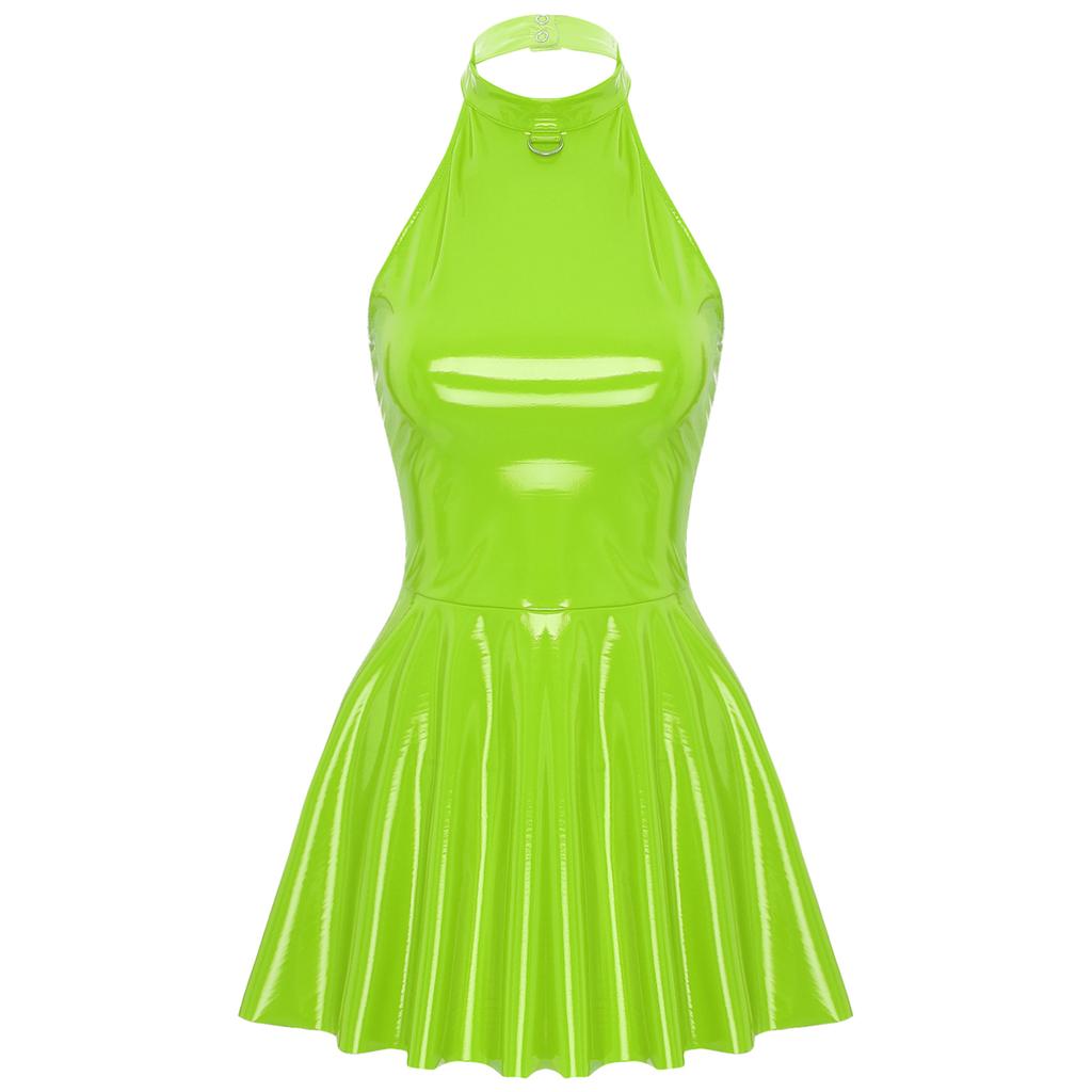 Women Wetlook Patent Leather Dress Tank Latex Shiny Party Mini Dress Clubwear