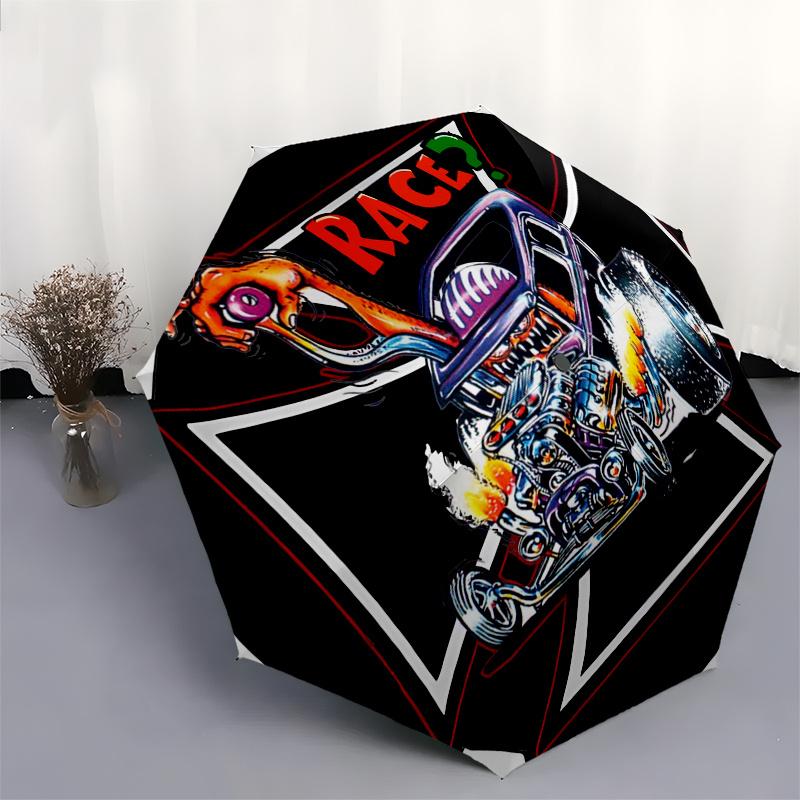 Dragster Race Car with Fiery Engine - Cool Automotive ArtworkUmbrella, Portable 3-Fold Compact Umbrella for Men & Women Gift