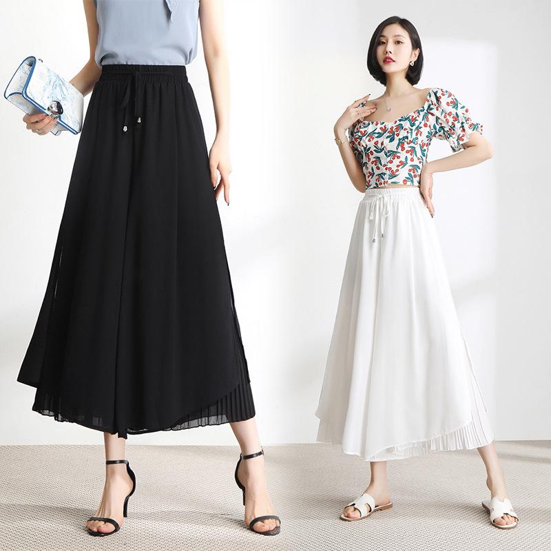 2026 Women's New Style Chiffon High-Waisted Wide-Leg Cropped Pants: Flowy, Drape Skirt Style, Summer-Ready.