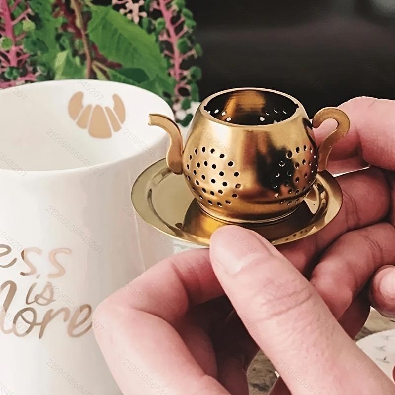 Elegant Golden Teapot-Shaped Stainless Steel Tea Infuser-Reusable Strainer for Loose Leaf and Herbal Teas