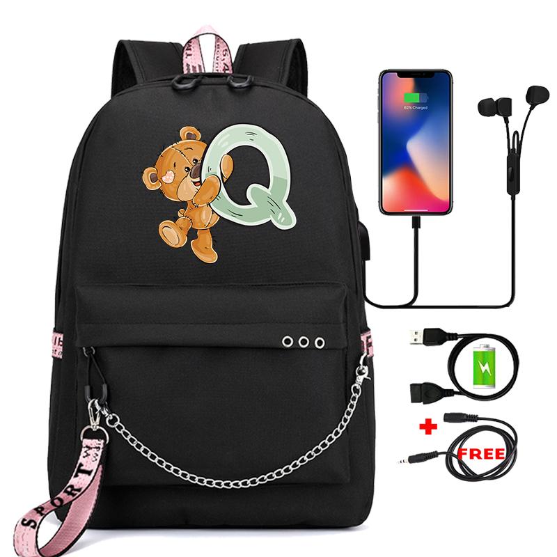 Рюкзак Little Bear с 26 английскими буквами, детская сумка для книг, школьная сумка для косплея для мальчиков и девочек, большой вместительный дорожный рюкзак для детей