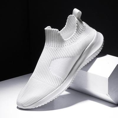 Модные кроссовки Slip-On для мужчин, легкие кроссовки для бега, дышащие вязаные носки, белые кроссовки для бега, ходьбы, спортивная обувь для мужчин, повседневная обувь