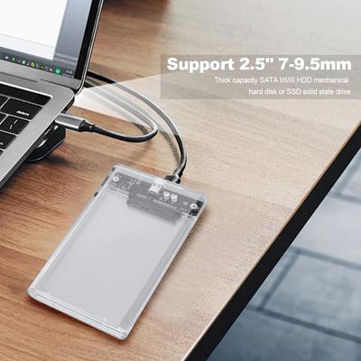 Внешний корпус для жесткого диска USB 3.1/Type C, без инструментов, прозрачный, для HDD SSD 2,5 дюйма 7 мм 9,5 мм SATA, кабель в комплекте