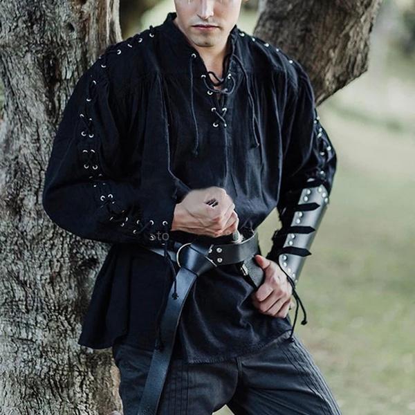 Средневековый костюм для косплея, скандинавский викинг, пират, модная мужская повязка, рубашка в стиле Ренессанс с длинными рукавами, рыцарь, панк, мужская рубашка воина