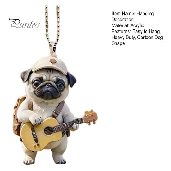 Гитара Собака Акриловые подвесные украшения для дома, комнатная рождественская елка, зеркало заднего вида автомобиля, 2D, плоский мопс, щенок, подвесное украшение, мультяшное животное, подвеска