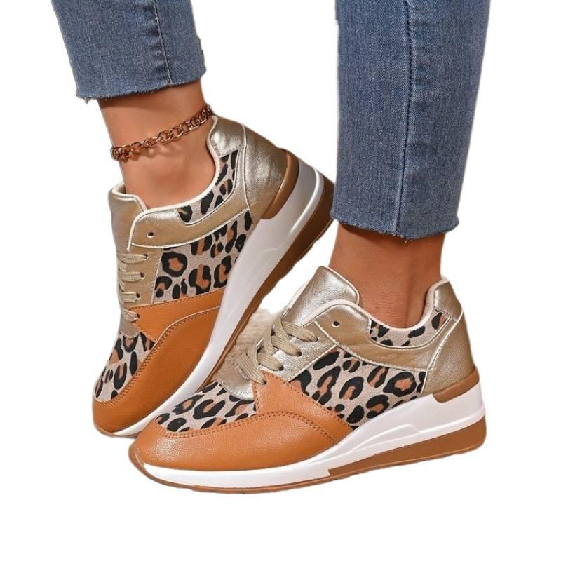 New year's flat leopard print lace-up casual sneakers plus size four-season single shoes running shoes