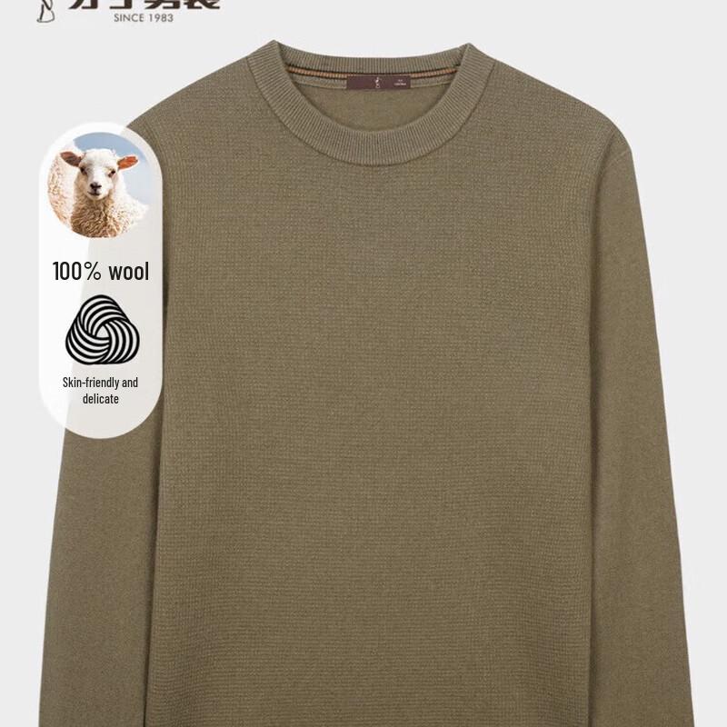 TRIES Men's Round Neck 100% Wool Pullover Sweater