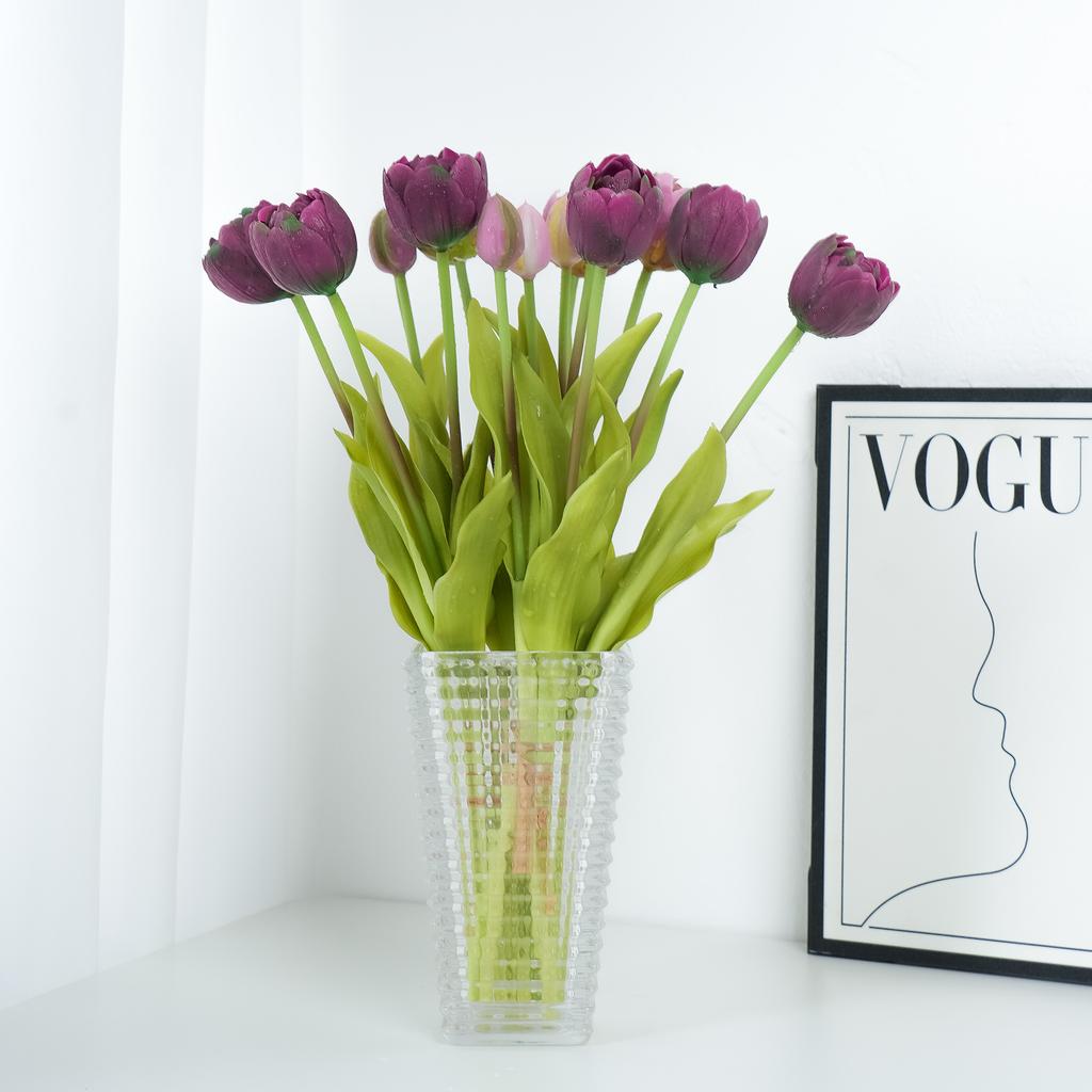 Мягкая резина 5-головый двойной тюльпан, Домашний светлый люкс, Высококлассный декоративный цветок-симуляция тюльпана