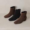 Krazing Pot Cow Suede Winter Med Heels Chelsea Boots Square Toe Women Zipper Size 43 Ankle Boots