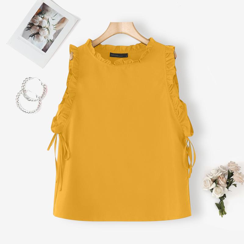 ZANZEA Женские повседневные топы без рукавов с круглым вырезом, однотонные, летние