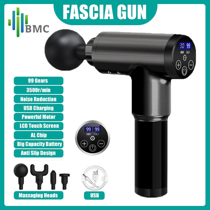 Фасциальный пистолет для массажа мышц, расслабление, восстановление, болезненность, боль, 99 передач, фасциальный пистолет для облегчения похудения, формирующий массажер, 4 головки, помощь в тренажерном зале