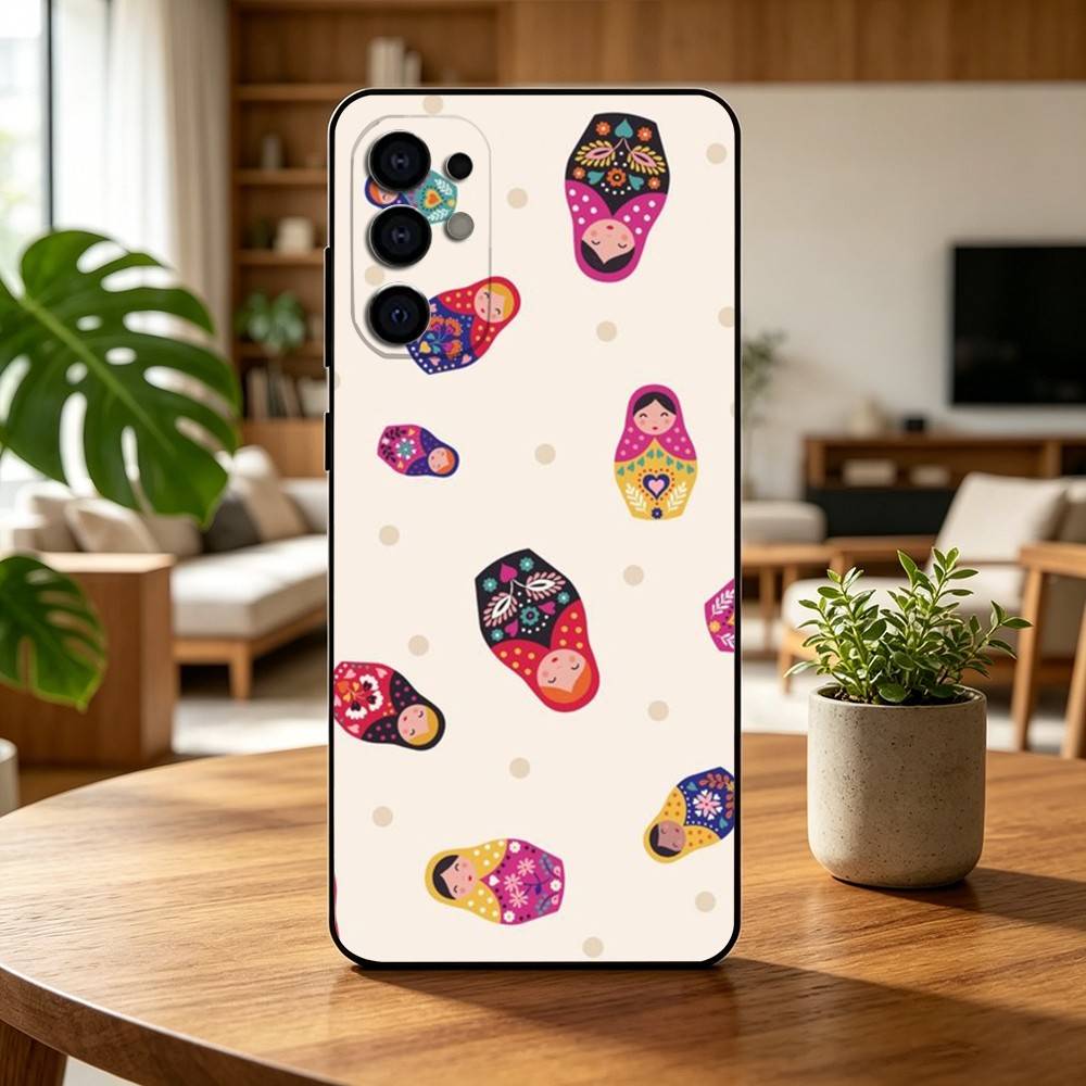 Adorable R-Russian Folk Art Doll Phone Case Black Silicone Soft For Samsung S25,S24,S21,S22,S23,S30,Ultra,S20,Plus,Fe,Lite