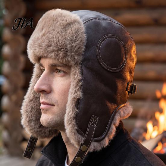 Retro Style Pilot Hat with Buckle Winter Trapper Hat, Windproof PU Leather Fur Ear Flaps, Daily Commuting Cold Proof Thickened Fleece Lined