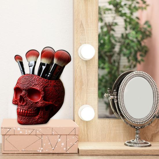 Подставка для кистей для макияжа в форме черепа, большой вместимости, контейнер для кистей для макияжа, прочная смола