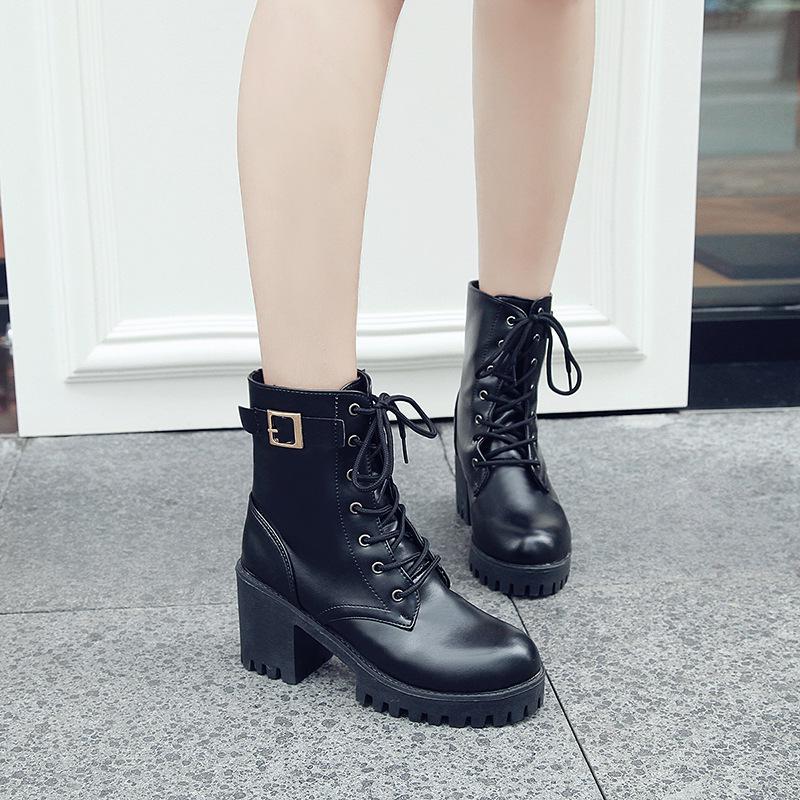 Женские ботинки Martin в британском стиле 2024 года: Модные короткие сапоги на толстом каблуке и толстой подошве в корейском стиле на осень/зиму.