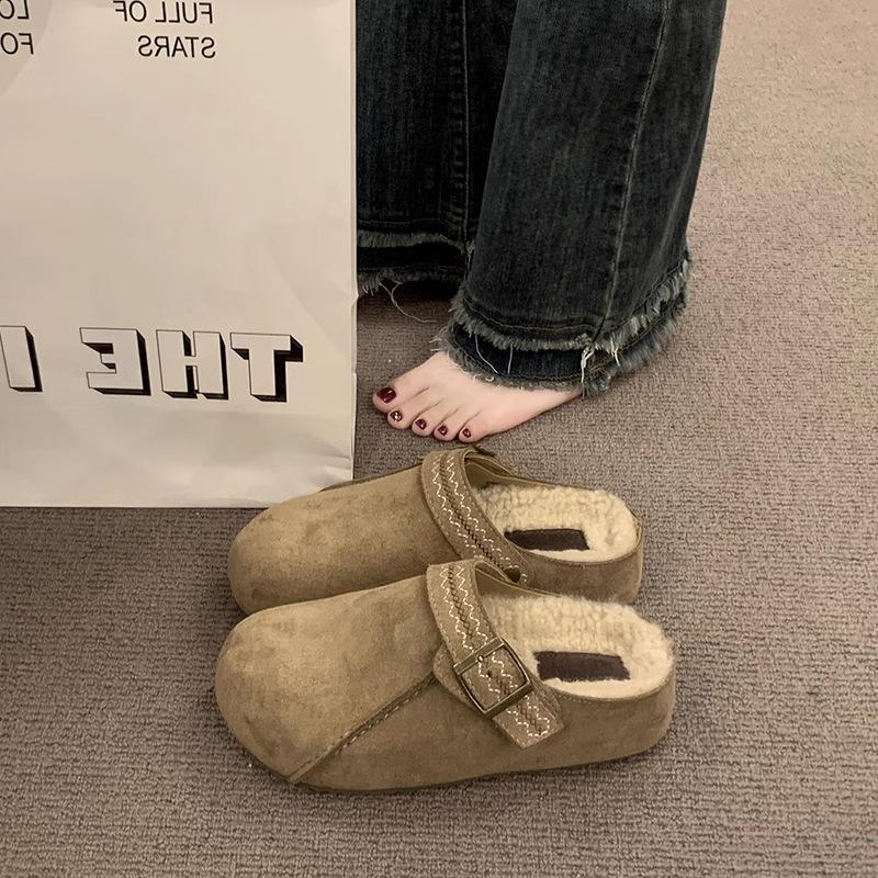 Флисовые Birkenstocks женские новая зимняя одежда универсальные шерстяные хлопковые тапочки беременные женщины педаль сумка голова половина шлепки