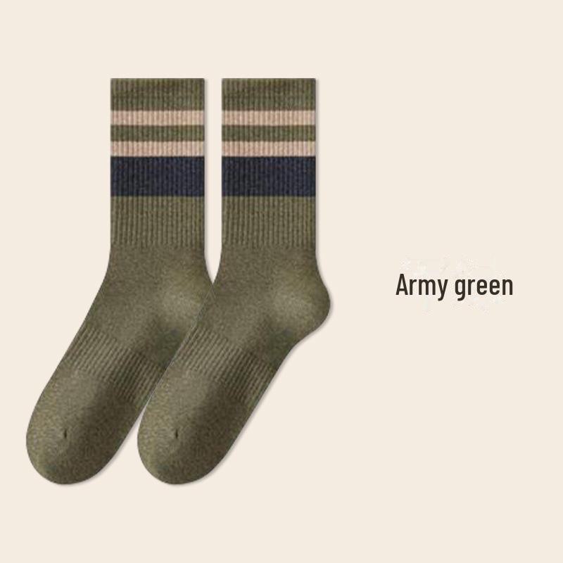 Мужские полосатые хлопковые носки средней длины — толстые, антибактериальные, дезодорирующие, теплые спортивные носки для осени и зимы