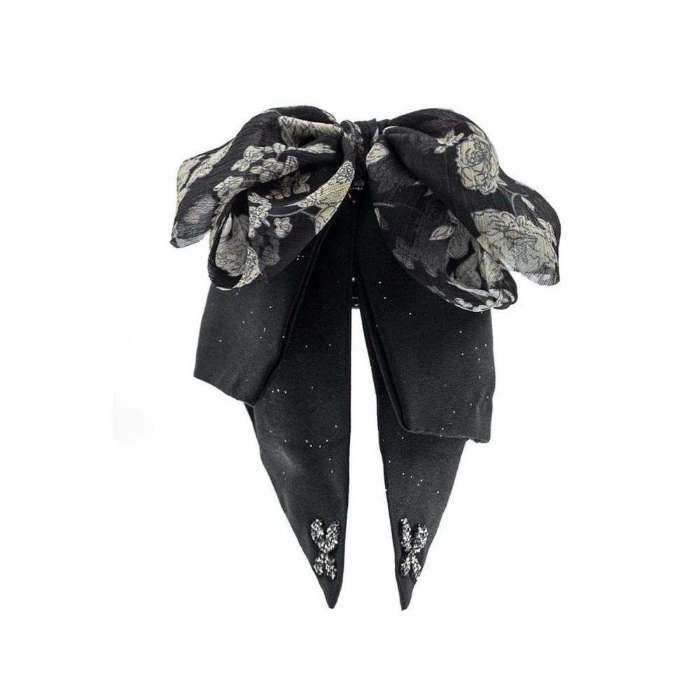 Elegant Black Bow Shark Clip French Style Women Sequin Hairgrips Shiny Rhinestone Hair Claw  Female