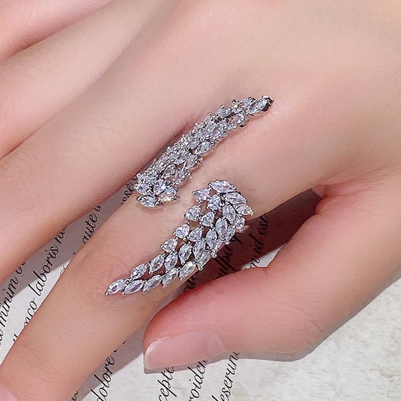 Huitan Angle Wing Design Women's Open Ring with Cubic Zirconia Aesthetic Style for Wedding Party Accessories Anniversary Gift