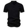 Men's Solid Color Cotton Linen Button Stand Collar Short Sleeve Top Men's Casual Breathable Tops