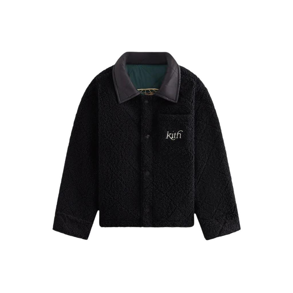 Kith Fall Classics 2024 Reversible Ola Collar Single-Breasted Drop Shoulder Long Sleeve Jacket Kids Jackets Black KHK010178-001