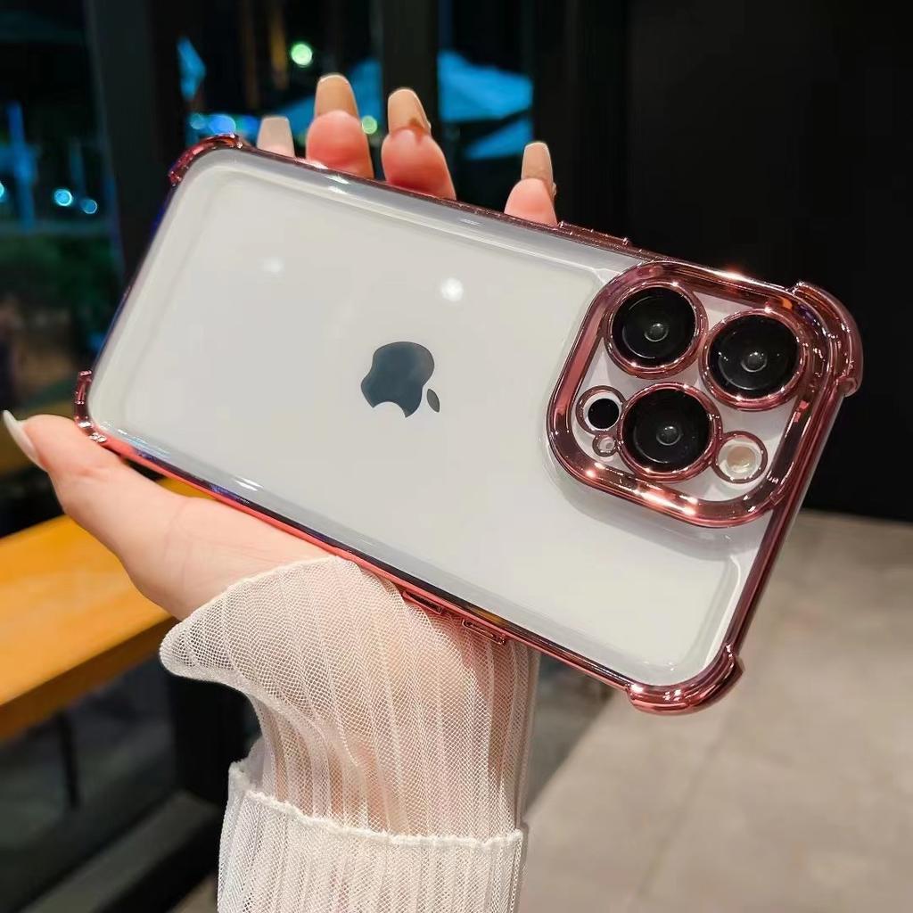 Electroplated four-corner airbag shell for new style phone case with lens film, iPhone 16 shockproof protective cover