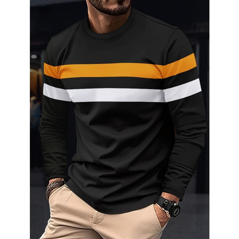 Trendy Long-sleeved T-shirt Men's Long-sleeved Men's Three-color Printing Round Neck T-shirt Men Trend Versatile Casual Tops