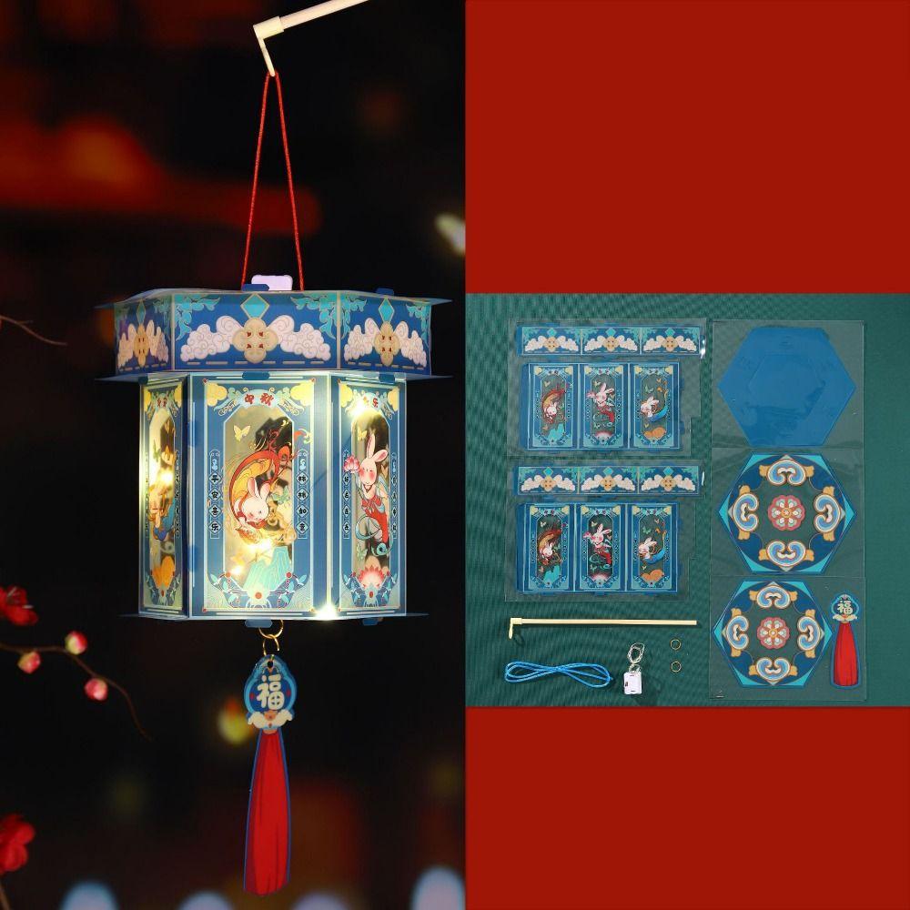 Китайский стиль середины осени светящиеся фонарики водонепроницаемый мультфильм портативный фонарь DIY ПВХ светодиодный светящийся фонарь