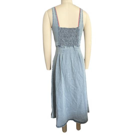 Джинсовое платье для женщин. Летнее повседневное платье миди без рукавов с карманами, застегивающееся на пуговицы, А-силуэт, свободное джинсовое платье.